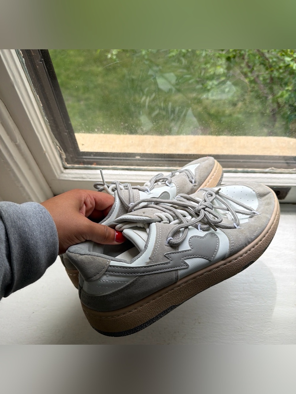 Gray and White Suede Leather Casual Sneakers